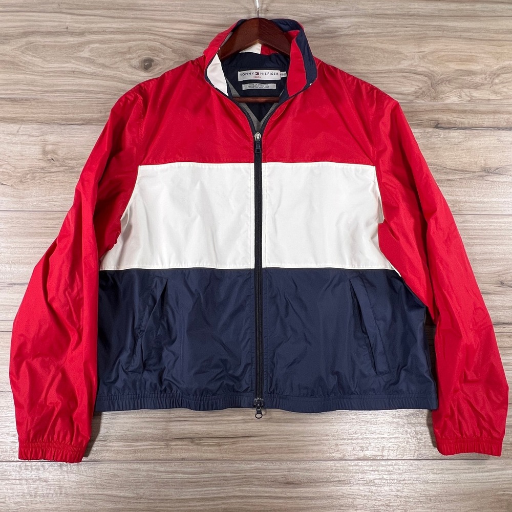 VTG Tommy Hilfiger Jeans Colorblock Windbreaker Jacket Red White Navy XL 228945
